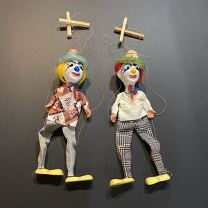Vintage 1970's Clown Marionettes from Mexico Handmade Unique Puppet Children